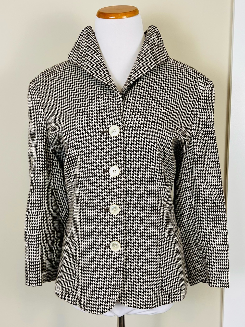 Lauren Ralph Lauren Brown & White Houndstooth Button Jacket